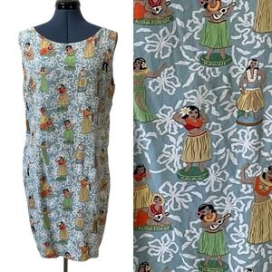 VTG Reyn Spooner Women Sleeveless Hawaian Luau Party People Print Shift Dress XL